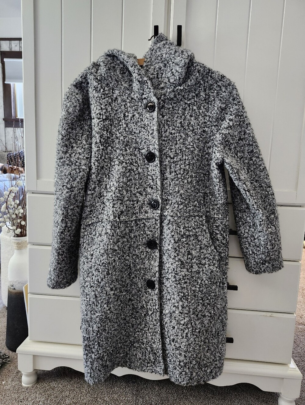 Carre Noir Womens  Cozy marled Hooded Coat - Gray/Black Sz S